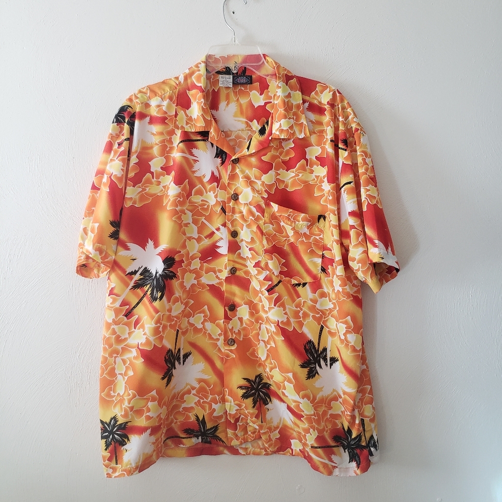 Maui Trading Company Hawaiian Palm Tree Button Up Shirt Size XL